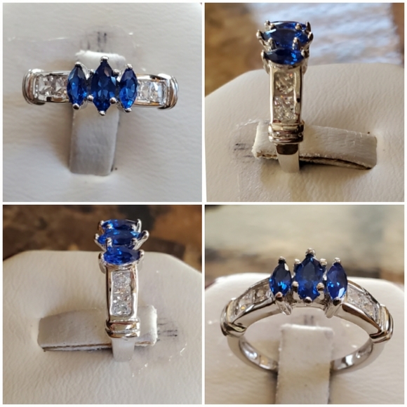 Genuine 2.5ct Blue & White Sapphire Ring Size 5 - Picture 2 of 7